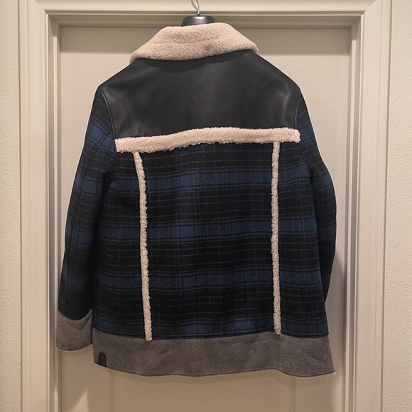 Coach Men's Blue and Black Plaid shearling jacket Men's Large - Picture 5 of 6